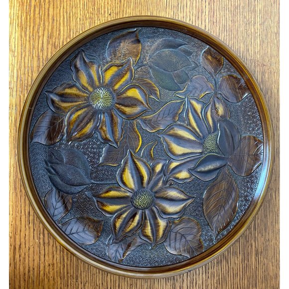 Vintage MCM Round Floral Plastic 3D Tray Japan GUC - Picture 2 of 6